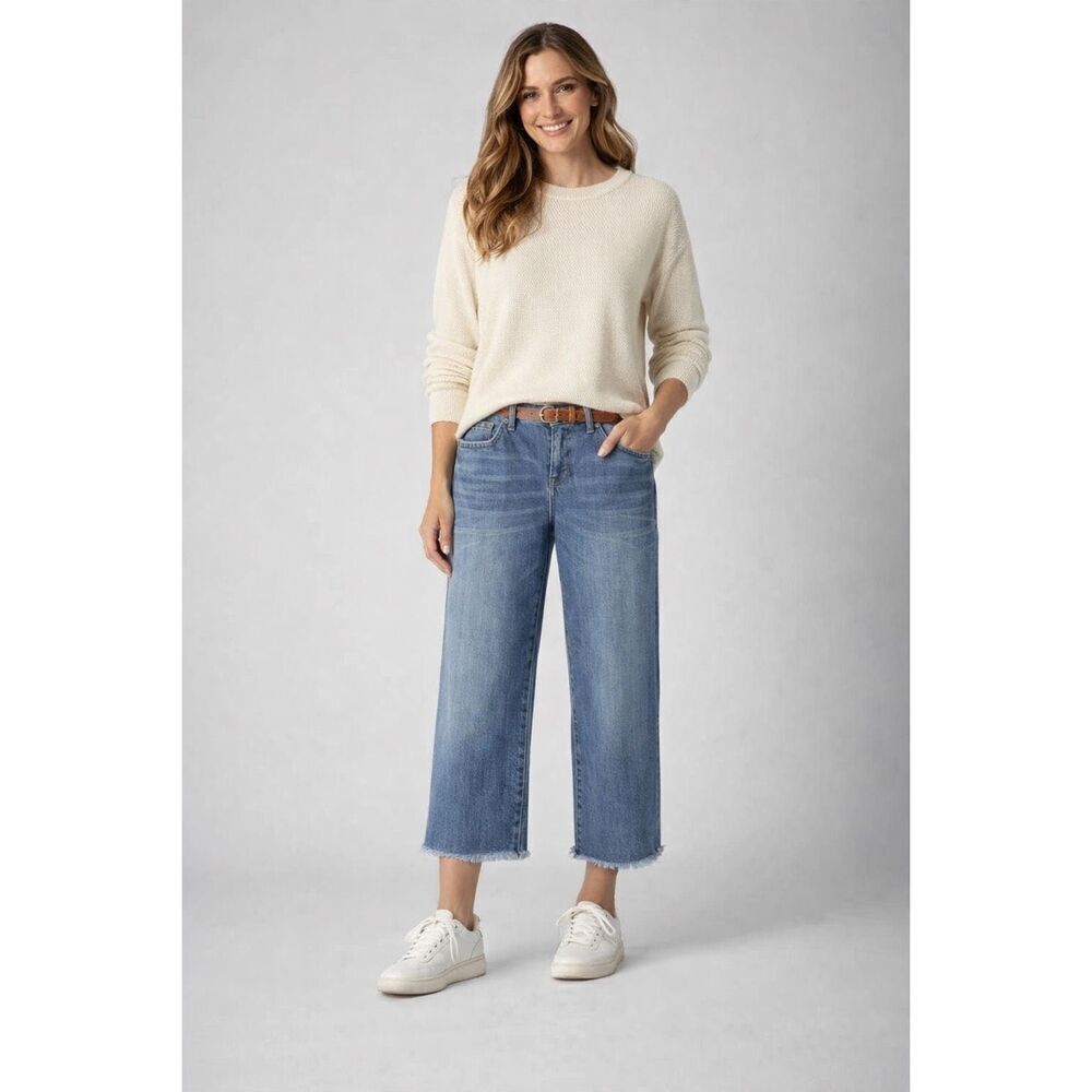 Citizens Of Humanity Womens Billow Blue Frayed Hem Cropped Wide Leg Jeans Size 2